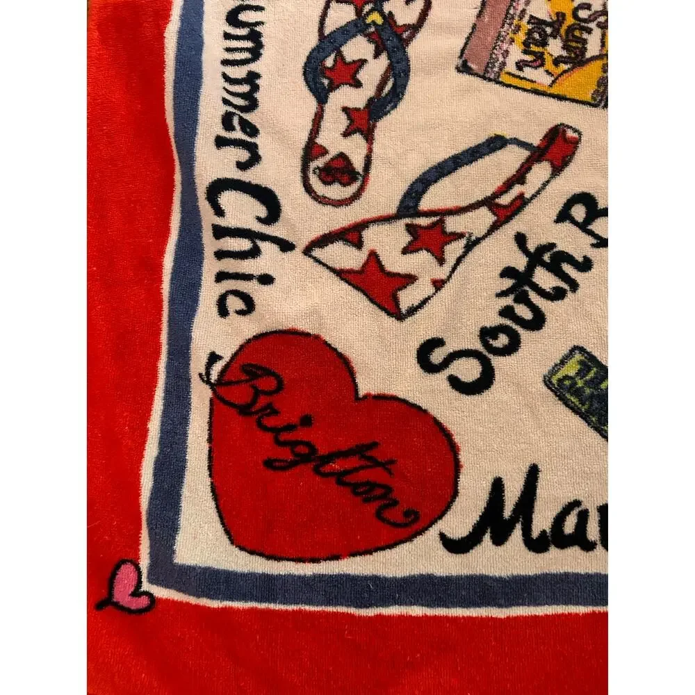 Brighton Beach Glam Coastal Resort Graphic Beach Towel Red